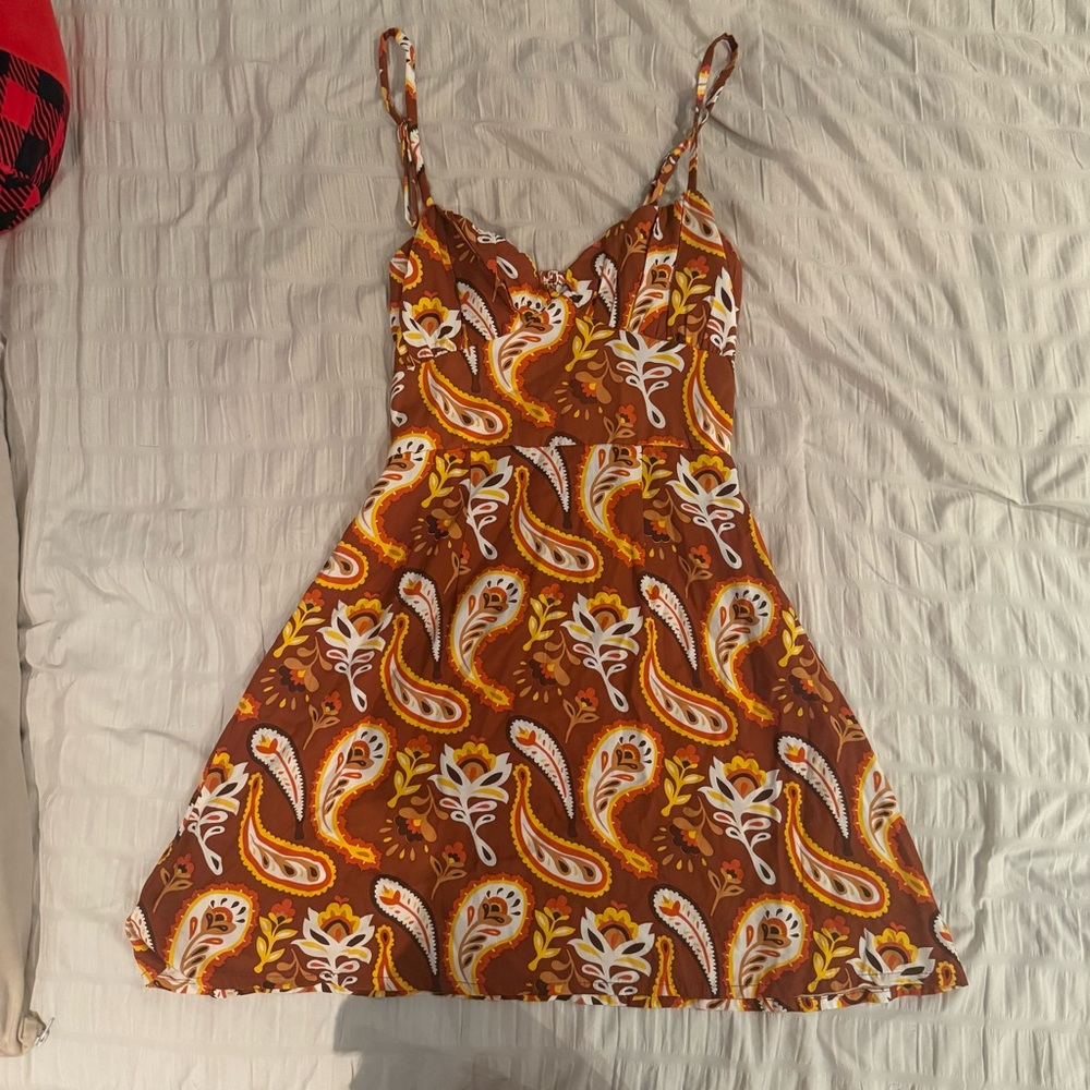 Valia Brown Paisley Mini Dress